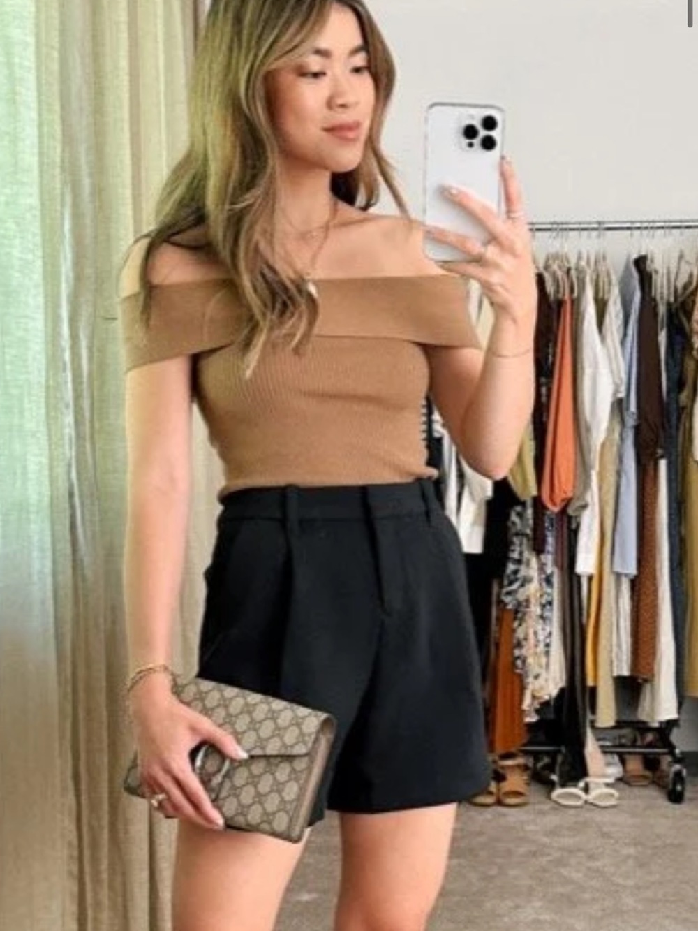 Everlane Ribbed Off-Shoulder Tank Top - Brown xxs